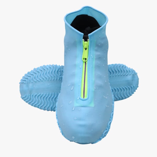 Vattentäta skoöverdrag, återanvändbar cover i silikon Halkfri hållbar dragkedja Elastiskt cover för män kvinnor (33-38) Blue M