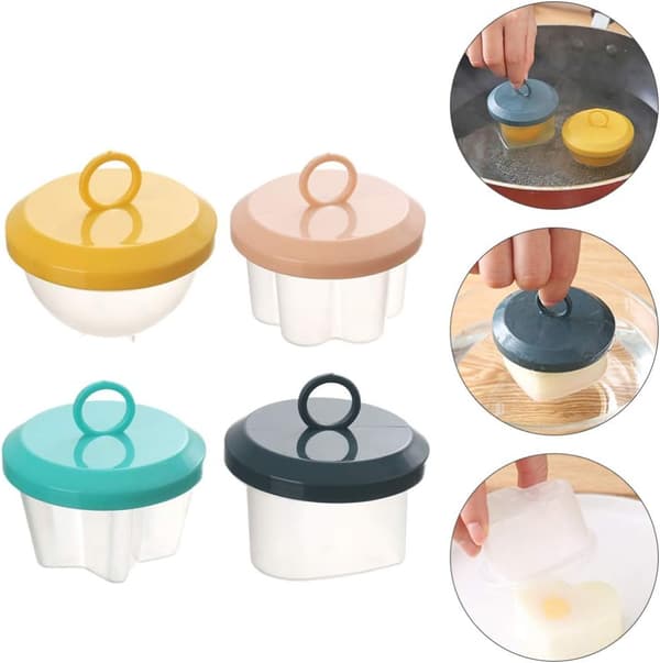 4 Egg Bite Former Stjerne Blomst Hjerte Form Dampet Egg Former Trykkoker Egg Pocher Ring med 1 Silikon Basting Pensel Tilbehør Tilfeldig Farge