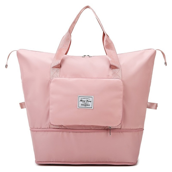 Foldbar rejsetaske, stor kapacitet sammenklappelig sportsgymnastikpose, let vandtæt taske Holdall Tote Carry on håndbagage（pink） Pink