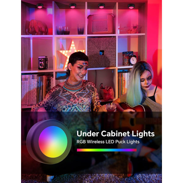 Trådløs LED-spotlight, farveskabsspot med fjernbetjening, batteribelysning til skab, køkken, justerbar LED-nattelys, sæt med 6 Black
