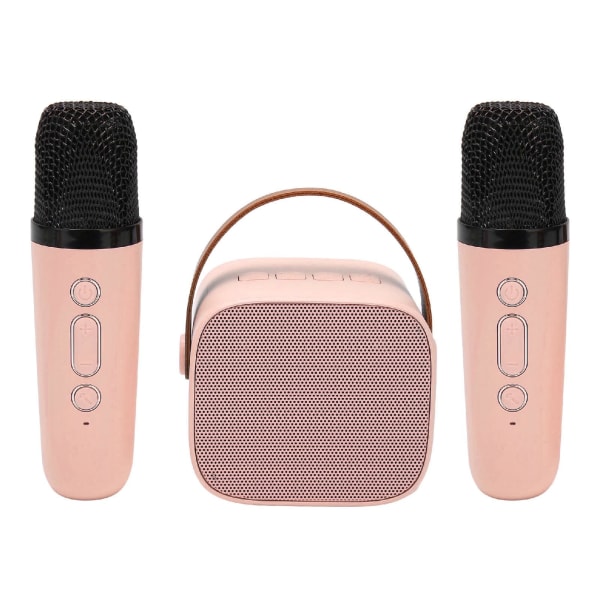 Mini Karaoke Machine Set, Bärbar Stereo Bluetooth -högtalare med 2 trådlösa mikrofoner för barn Vuxna, Upp till 512G lagring, Handhållen mikrofon (Rosa) Pink