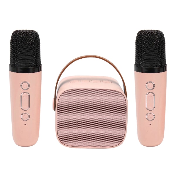 Mini Karaoke Maskin Set, Bärbar Stereo Bluetooth Högtalare med 2 Trådlösa Mikrofoner för Barn Vuxna, Upp till 512G Lagring, Handhållen Mikrofon(Rosa) Pink