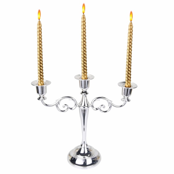 Metallinen kynttilänjalka 3-vartinen kynttilänjalka Antiikkipilari kynttilänjalka Tyylikäs sisustus hääkoristukseen (hopea) Silver
