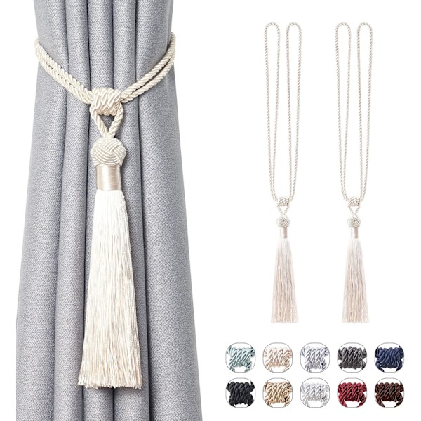 2 kappaletta pitkät hapsut verhotupsut käsintehdyt punotut köysi solmu verhotupsut koristeelliset verhot pidikkeet kotiin ja toimistoon ikkuna (beige) Beige
