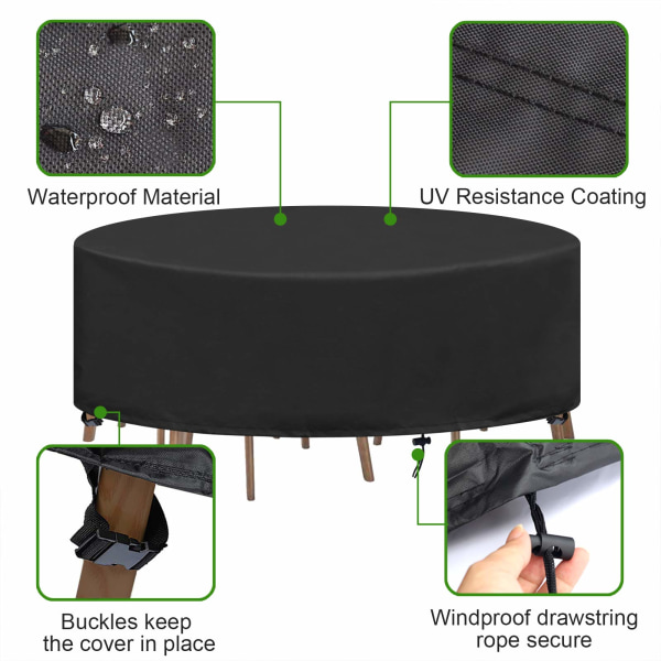 Rund havebordbetræk presenning udendørs have stue vandtæt anti-UV Oxford robust havebord og stoleben Ø227X100CM 227*100cm