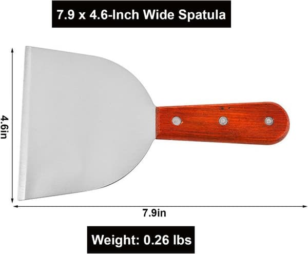 Rustfritt stålspatel, metallspatler, skraper for støpejernspanne, grillspatel med treskaft, stor rund spade