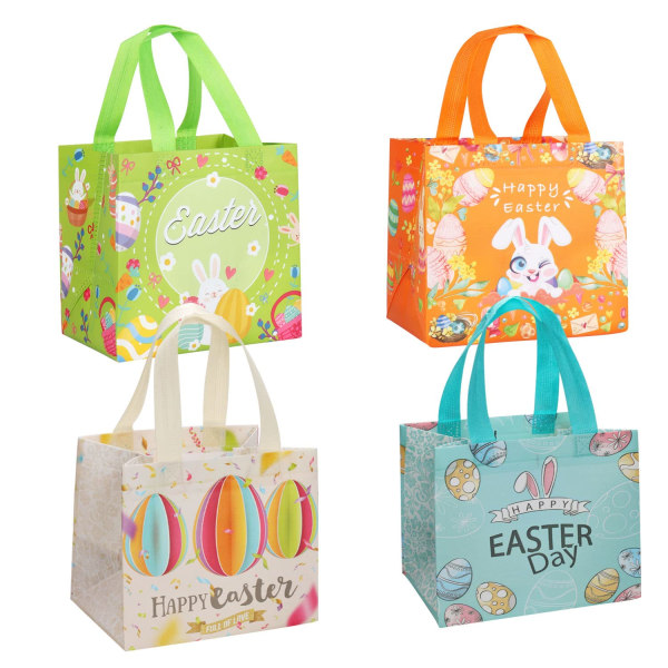 4 pakker Genanvendelige gaveposer, godbidder med håndtag, ikke-vævede tasker til påskefest