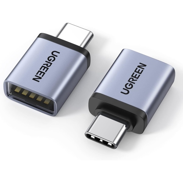 USB C til USB Adapter 2 Pack, Aluminium USB C Han til USB 3.2 Hun Adapter Converter Kompatibel med MacBook Pro 2023, iPad Pro og mere (grå)