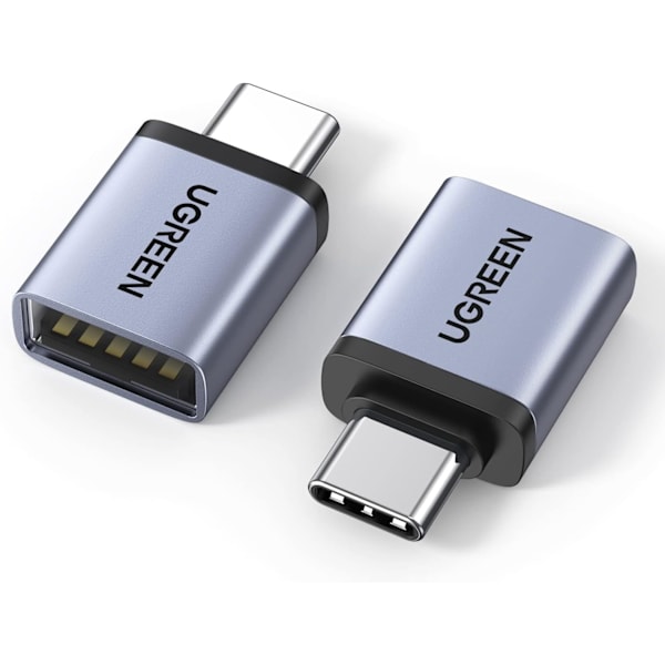 USB C til USB-adapter 2-pak, aluminium USB C han til USB 3.2 hun adapterkonverter kompatibel med MacBook Pro 2023, iPad Pro og mere (grå)