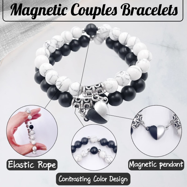 Magnetic Couple Bracelets, 2PCS Matching Mutual Attraction Bracelets Forever Relationship Long Distance Bracelets Stone Beaded Jewellery Gift