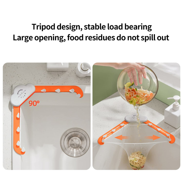 Kjøkkenvask Trekantfilter Tri-Holder Kjøkkenvask Sil Avløpssil med et sammenleggbart stativ og 100 stk filtrerende nettingposer - oransje Orange