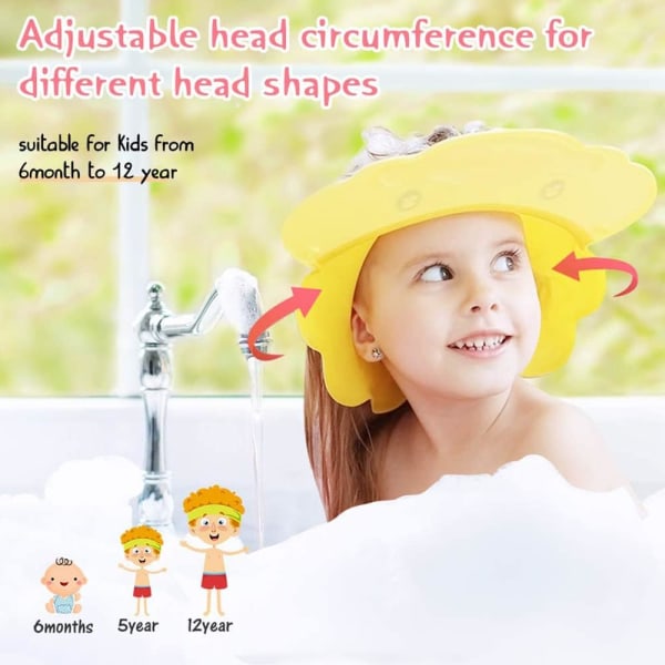 Badehætte til børn, Shampoo Shield Børne Badehætte Shield, Pige Shower Visir Shampoo Cap og Visir til Øjen- og Ørebeskytter（Gul）