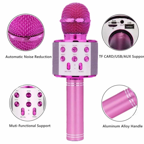 Karaokemikrofon Bluetooth trådløs, bærbar KTV-mikrofon til børn, karaokemaskine trådløs mikrofon, håndholdt karaokemikrofonoptagelse (pink)