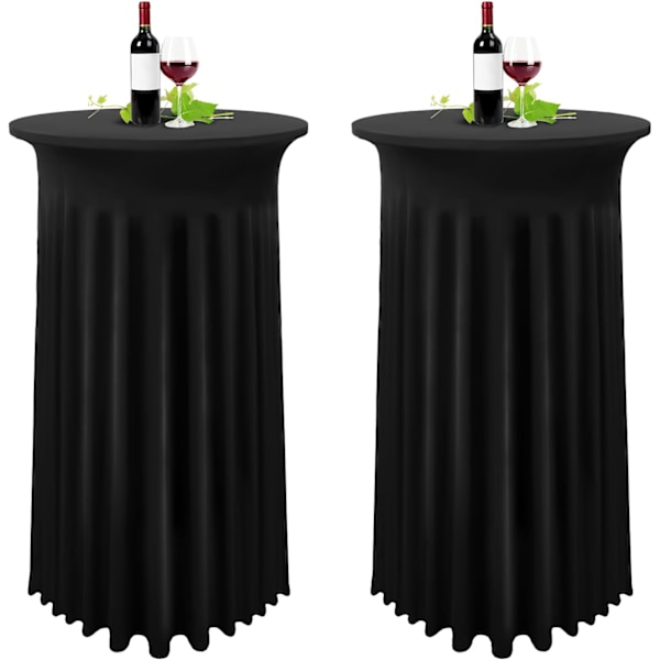 Set om 2 svarta överdrag för höga bord, bordsduk för ståbord 80 x 110 cm, svart stretchig plisserad kjolbordsduk i spandex Black
