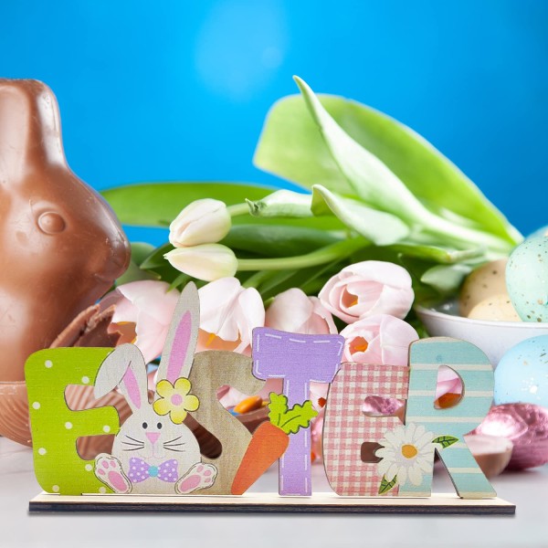 Påskebordpynt,Vårpåskeskilt i tre borddekorasjoner Gnome Bunny Kaninpynt til påskehåndverk Hjemmeinnredningsfest (påske)
