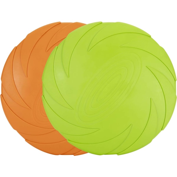 Flygande hundskiva, 2-pack 7 tum naturliga gummi flytande flygande tefat hundfrisbee för både land och vatten (grön + orange) Green + Orange