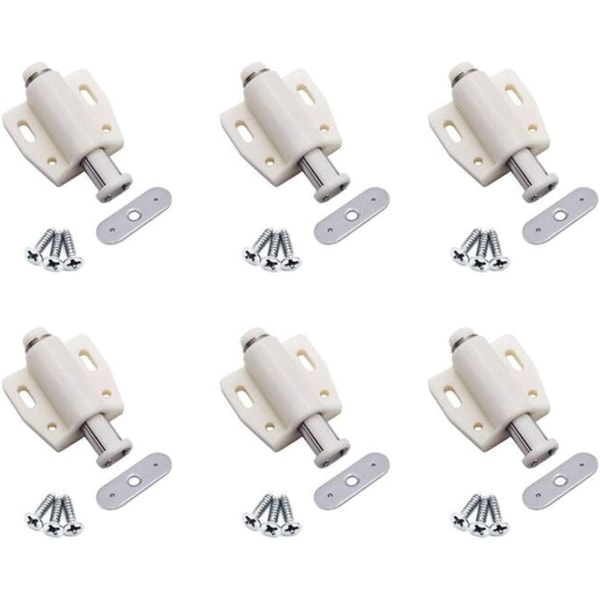 6 stycken magnetiska dörrlås med tryckutlösning, dämpning för skåpdörrar, tryckdörrlås för att öppna lås. (Beige)