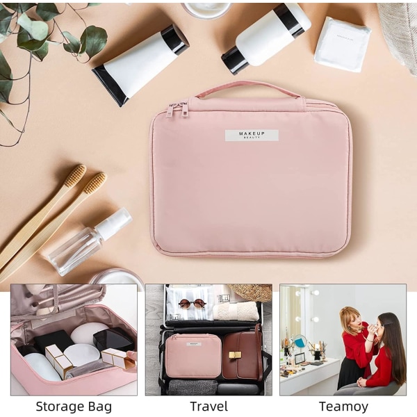 2st sminkväska Rese sminkväska Vattentät kosmetisk väska Organizer sminkväska för kvinnor tjejer (rosa) Pink