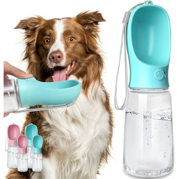 Vattenflaska för hund, läcksäker bärbar valpvattenbehållare med dricksmatare för husdjur utomhuspromenader, vandring, resor (19oz blå