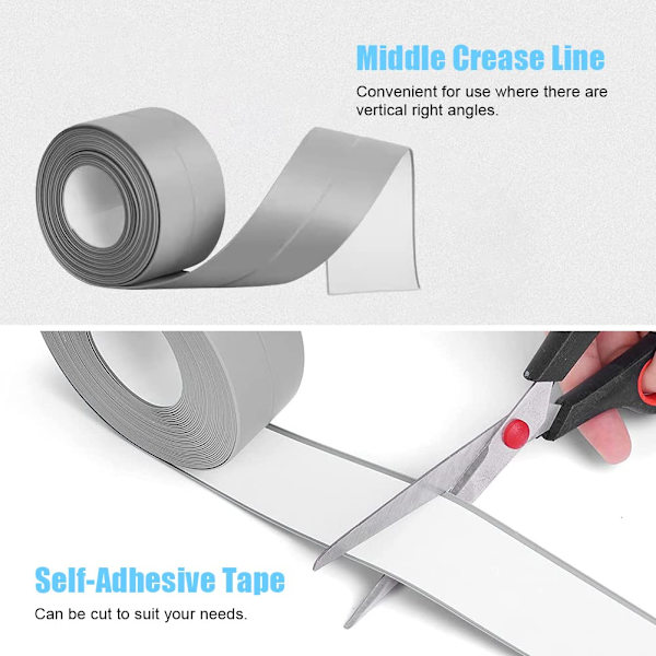 Badtätning - 3,2 m*55 mm självhäftande PVC vattentät remsa - självhäftande flexibel sockel Grey