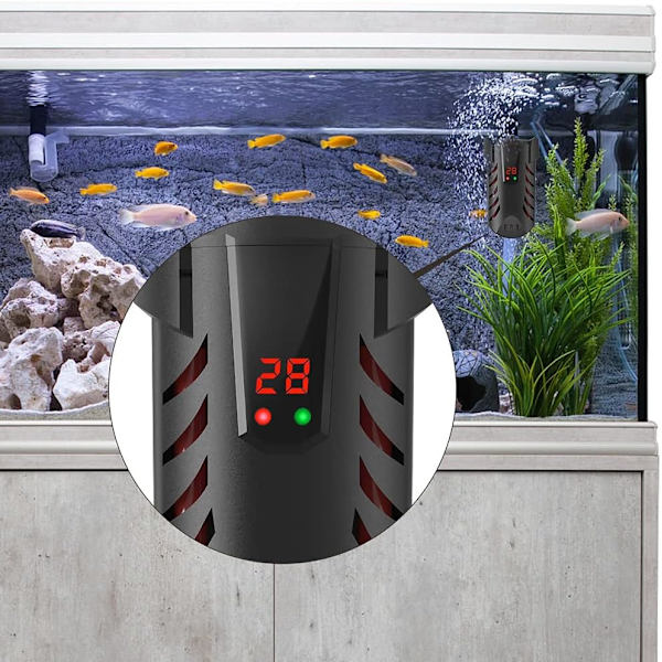 Akvarievarmer, LED digital ekstern kontrollerbeskytter, kontrollerer temperatur 20-34℃, egnet for 15-50L akvarier