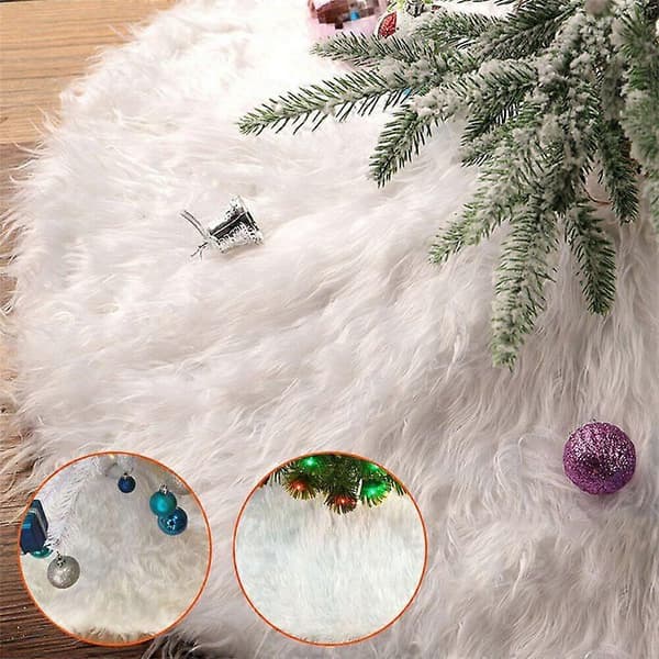 Hvit juletrefot i imitert pels, julegulvmatte, pyntedekorasjon
