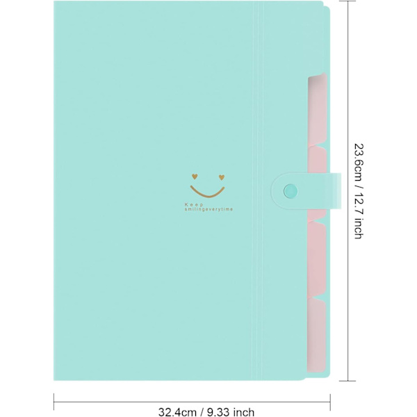 Expanderbar mapp, A4-brevpappersfickor Dragspelsdokumentväska Organizer Plånböcker Filer Mappar med spännesstängning, 5 fickor (blå och grön) Blue Green