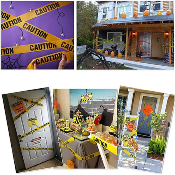Halloween sikkerhetstape selvklebende advarselstape forsiktighet advarselstape lengde 100M dekorasjon for faresoner trapper (75mm x 100m, oransje svart)
