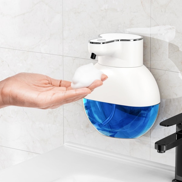 Automatisk såpedispenser Berøringsfri, 400 ml skumhåndvaskdispenser, elektrisk såpedispenser veggmontert med USB-lading (hvit)
