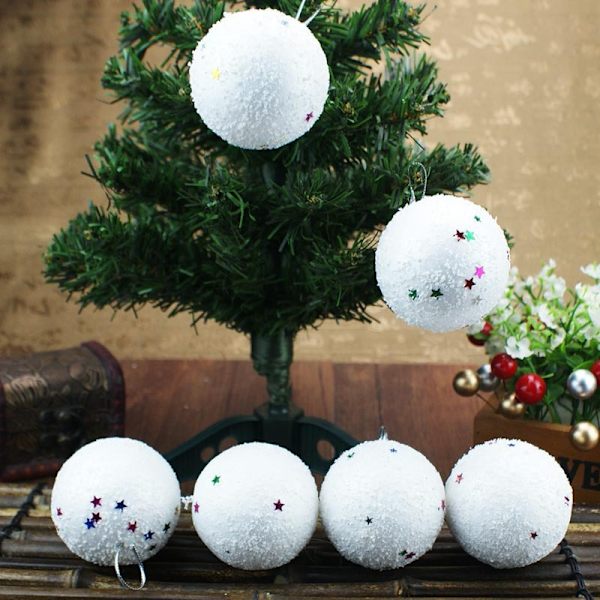 24 st julsnöbollsdekorationer glitter vita hängande julgranskulor julgransdekorationer julgranshängen julgranshängande snöbollar 5,2 cm