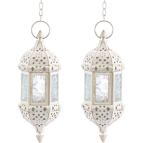 2 st LED hängande flamlös lykta ljusstake, vit White