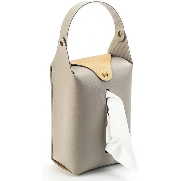 Hængende Tissue Box Pu Læder Bil Tissue Holder Bærbar Serviet Box Cover med Snap til Bil Badeværelse Køkken(Grågrå) Grey
