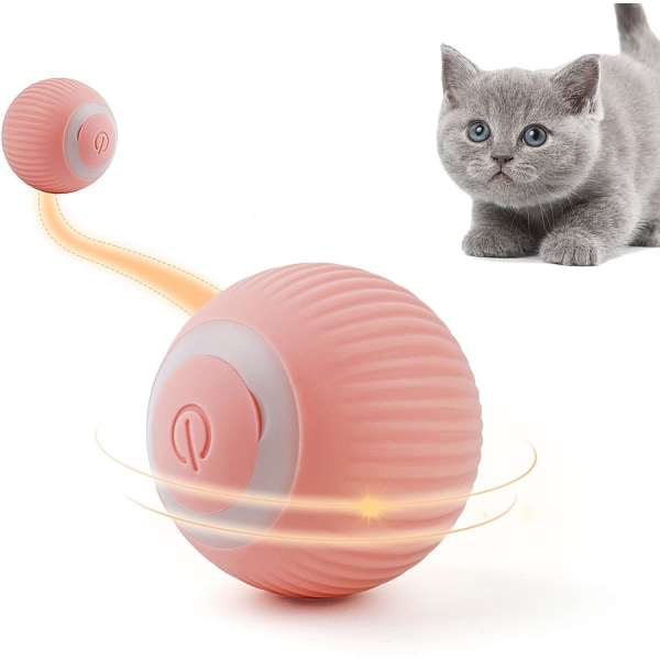 Kattelegetøj Elektrisk kattebold med LED-lys Automatisk 360 graders rullebold interaktivt kattelegetøj USB genopladelige elektriske kattebolde til katte (pink) Pink