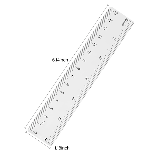 Klar plastik lineal 6 tommer lige lineal, brudsikker lineal med tommer og centimeter til skole klasseværelse, hjem eller kontor (2stk)