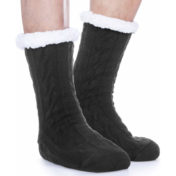 Herres tøfler, myke sokker, termiske, vinter, koselige hytte, varme fleece, myke, komfortable, tykke, sklisikre, seng, julegave, strømpefyll Black