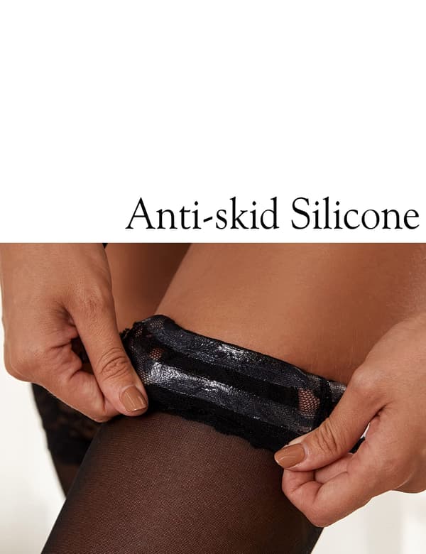 Antiskli silikon blonder silke lårhøye strømper for kvinner