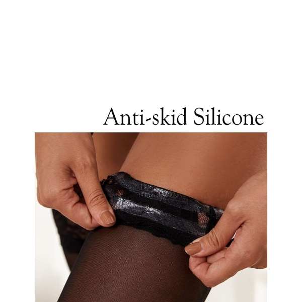 Kvinder Anti-skrid silikone blonder silke lår høje strømper