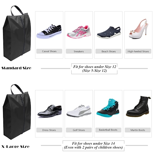 Skobag for reiseskoffert, skobag, skobag, ferieskobag - sett med 2 (1 standardstørrelse + 1 X-stor størrelse)