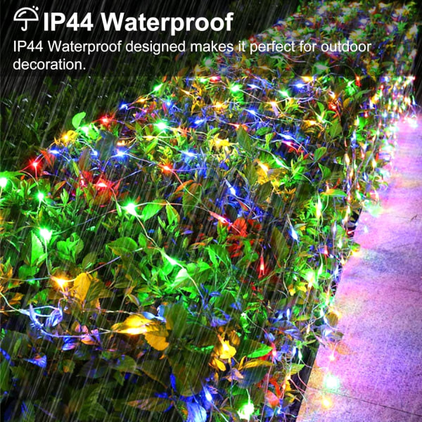 3m x 2m 200 LED Garden Mesh Fairy String Lights, netdrevet vandtæt med 8 tilstande og timer netgardinlys multicolor