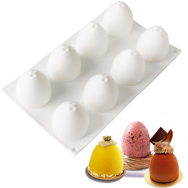 Silikon eggsjokoladeformer 8-hulrom påskeeggmousseformer Egggeleeformer for barn Eggform silikonformer (1 stk)