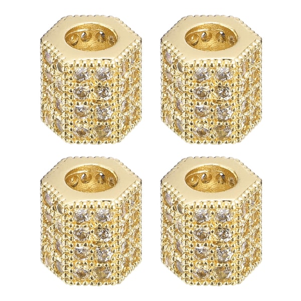 Charm Rhinestone perler, 5 stk - Cubic Hexagon Zircon Pave Spacer Perler for armbåndsmykker (gull)
