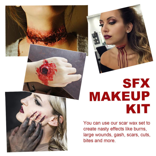 Halloween Special Effects Makeup Kit ,Fake Wound Forming Modeling Scar Wax med spatel och koagulerad blodgel ,Halloween Stage Hudvax