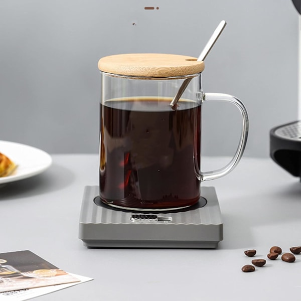 Kaffekoppvarmer til skrivebord, krusvarmer med 2 temperaturer og 2 moduser, justerbar konstant temperatur, USB-driftsvarmer for egg, kake, våte håndklær, 220V, grå