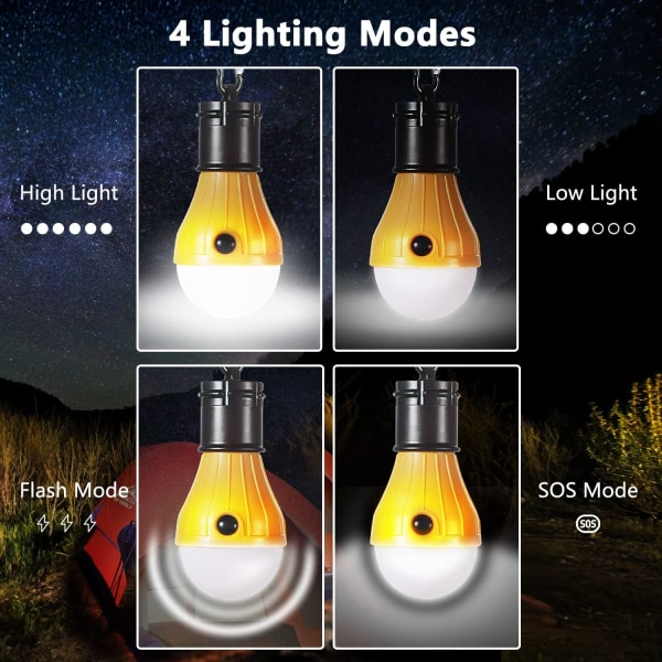 Campinglampor [5-pack], 4 belysningslägen Campinglampa, Vattentät Bärbar Batteridriven Nöd LED-lampa för Utomhuscamping Fiske