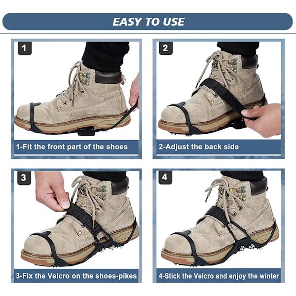 Crampons Ice Cleats for Shoes Boots Anti Slip Ice Grips Traction Cleats Grippers med 11 Stål Pigger for Vinter Gåing Klatring Fotturer Isfiske L L