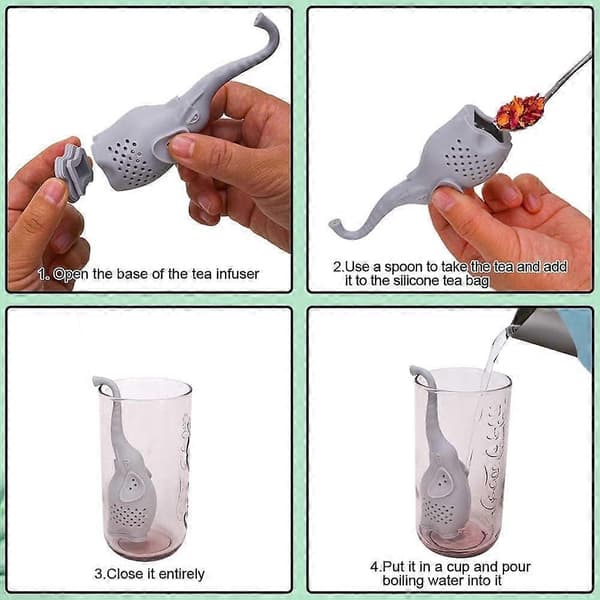 Silikon Te-infuser Sett med 2, Søt Elefant Løsblad Te-sil