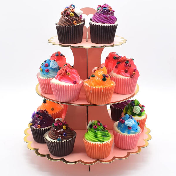 3-vånings cupcake-ställ i kartong, engångsställ för cupcakes, displayställ för semesterbröllop, födelsedagsfest, roséguld Pink