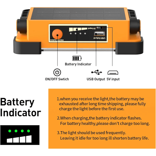 Solar Oppladbar LED Spot, 4 Moduser Oppladbar LED Utendørslys, Vanntett Bærbar Arbeidslys for Camping, Hage, Fiske [Energiklasse E]