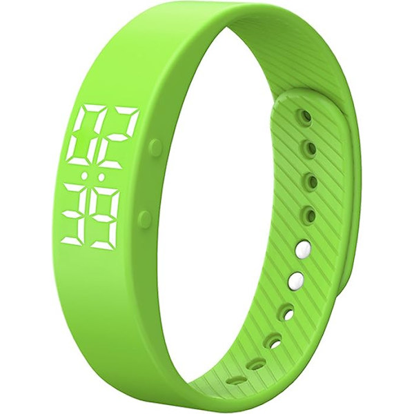 Fitness Tracker Watch utan smartphone, ingen Bluetooth, ingen app, USB-laddning, stegräknare, sport, digital, vit armband, grön