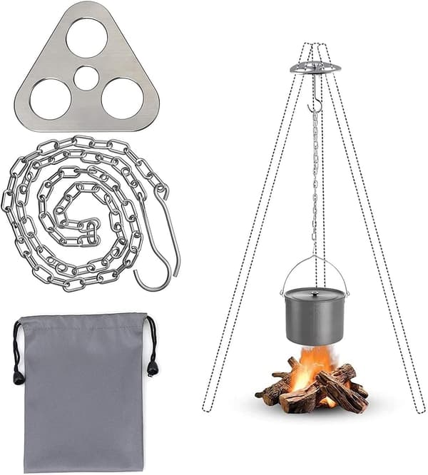 Camping Tripod Grill Utrustning, Bärbar Rostfritt Stål Camping Tripod Grillbräda